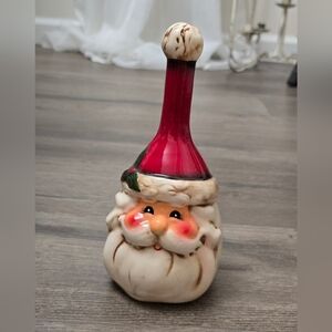 Glazed Ceramic Santa Bell Christmas Holiday Decor Artsy Handpainted